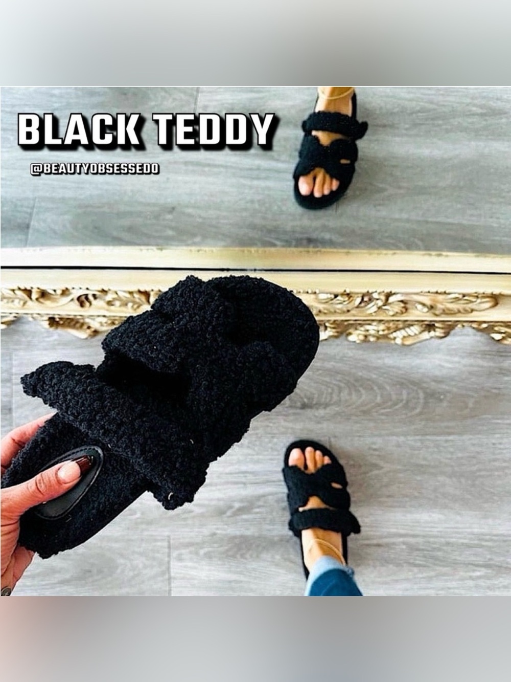 🎉SALE🎉🆕🖤SO ME: BLACK TEDDY Slides SIZE 6